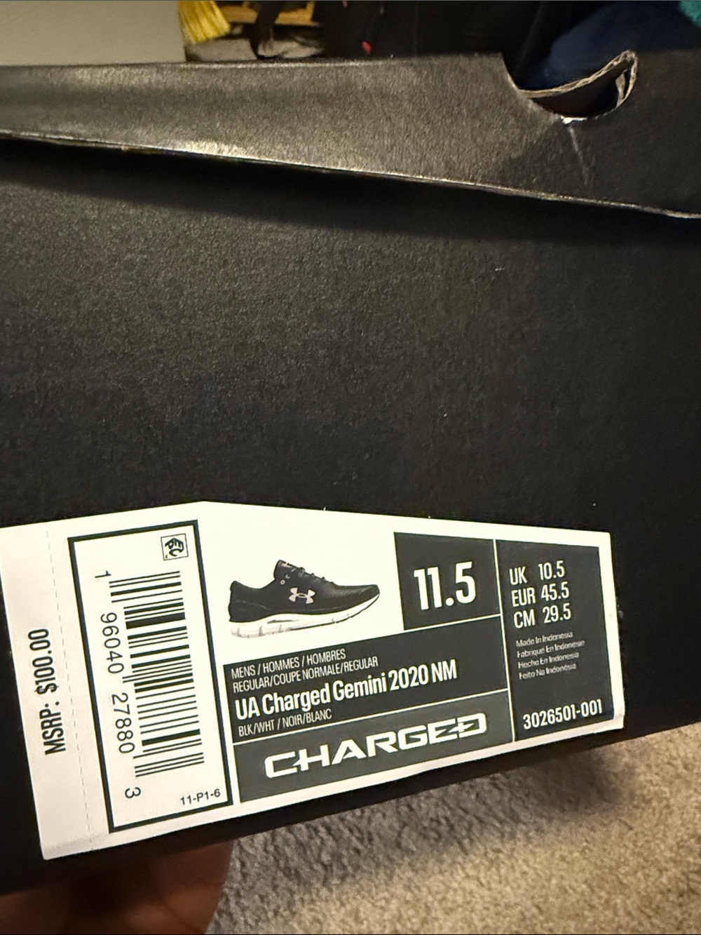 Under Armour Black and White Men's Athletic Sneakers - Picture 5 of 6
